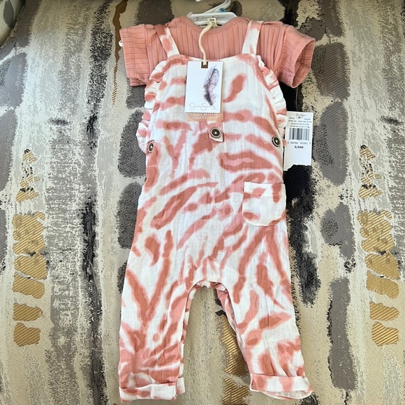 Jessica Simpson Other - Jessica Simpson Baby Rose Cream Tie Dye Overalls 3/6 Months
